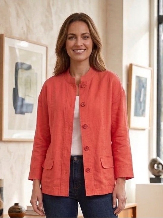Northern Reflections Jackets & Blazers - Northern Reflections Women’s coral button up jacket linen cotton Sz L